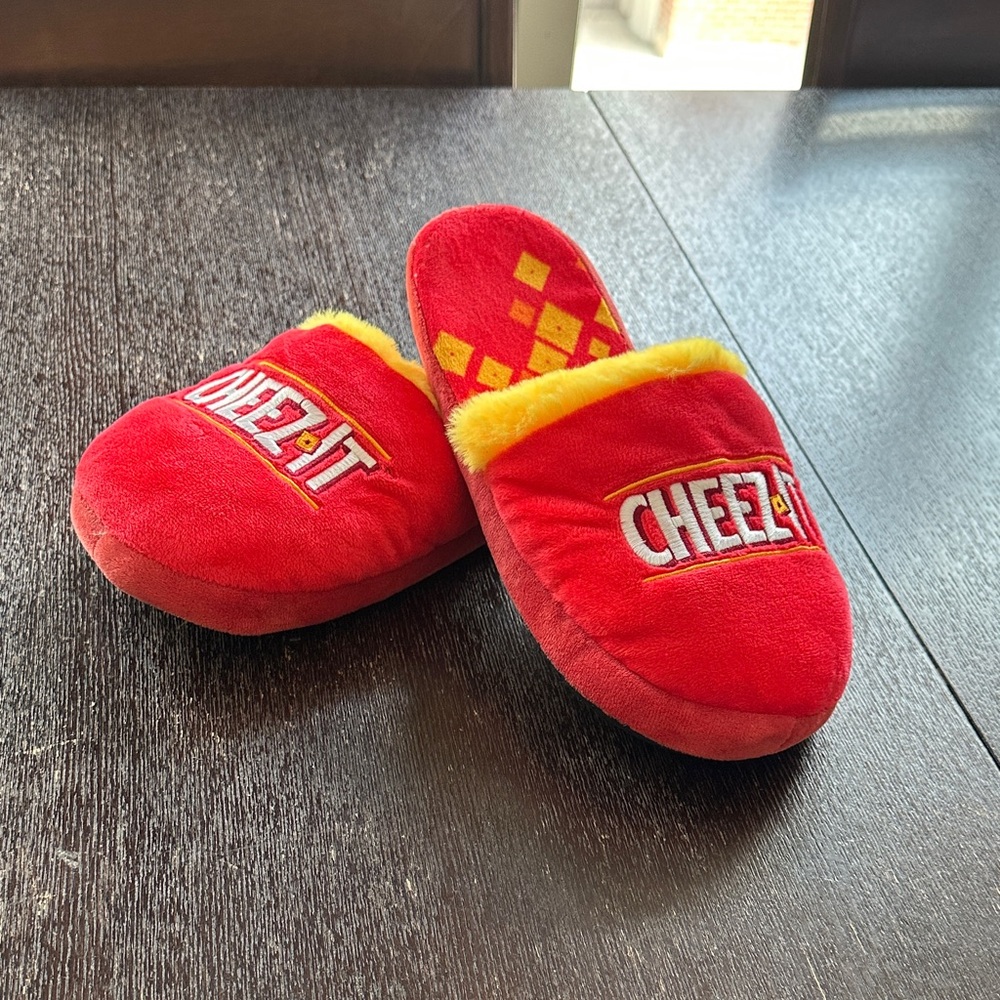 Cheez-It Branded Red & Yellow Plush Slippers